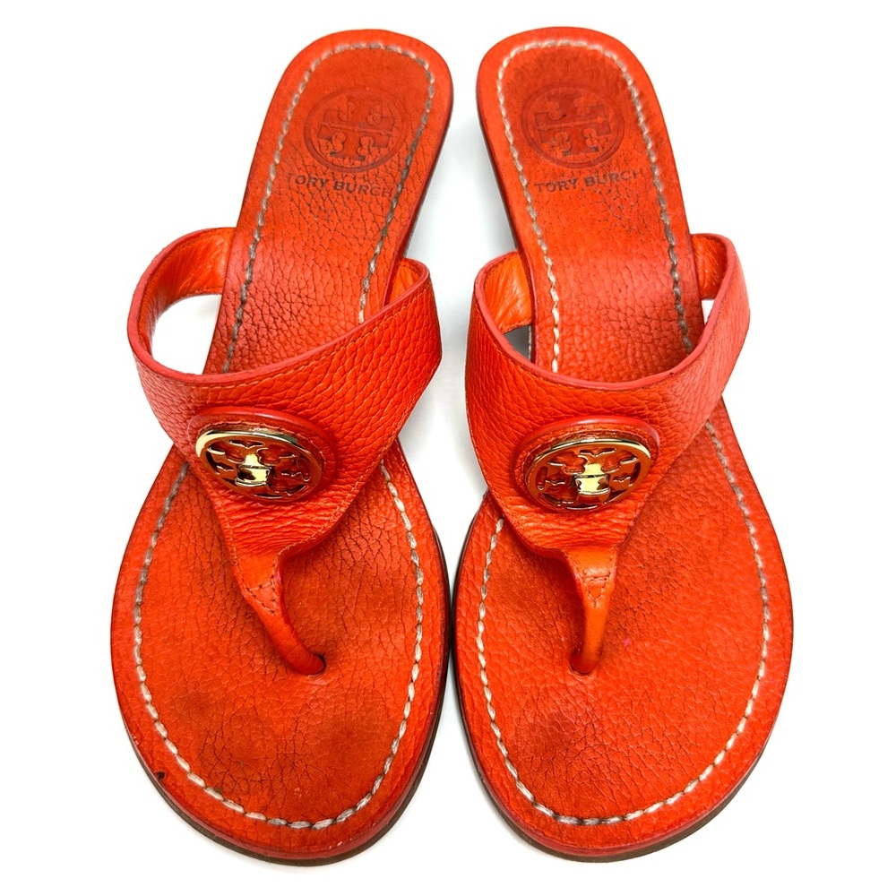 Tory Burch Flame Red Wedge Thong Sandals Women’s Size 6M